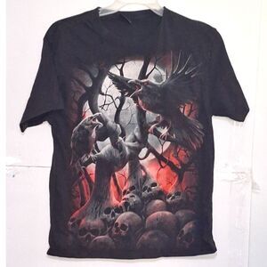 Spiral Direct T-shirt Creepy Eerie Halloween Graphic Crows Skeleton Gothic L